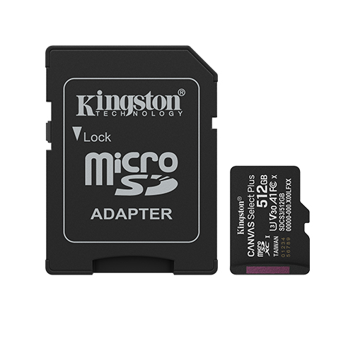 MicroSD KINGSTON 512GB c/Adap Gen3 150MB/s Canvas S Plus CL10 MicroSD KINGSTON 512GB c/Adap Gen3 150MB/s Canvas S Plus CL10