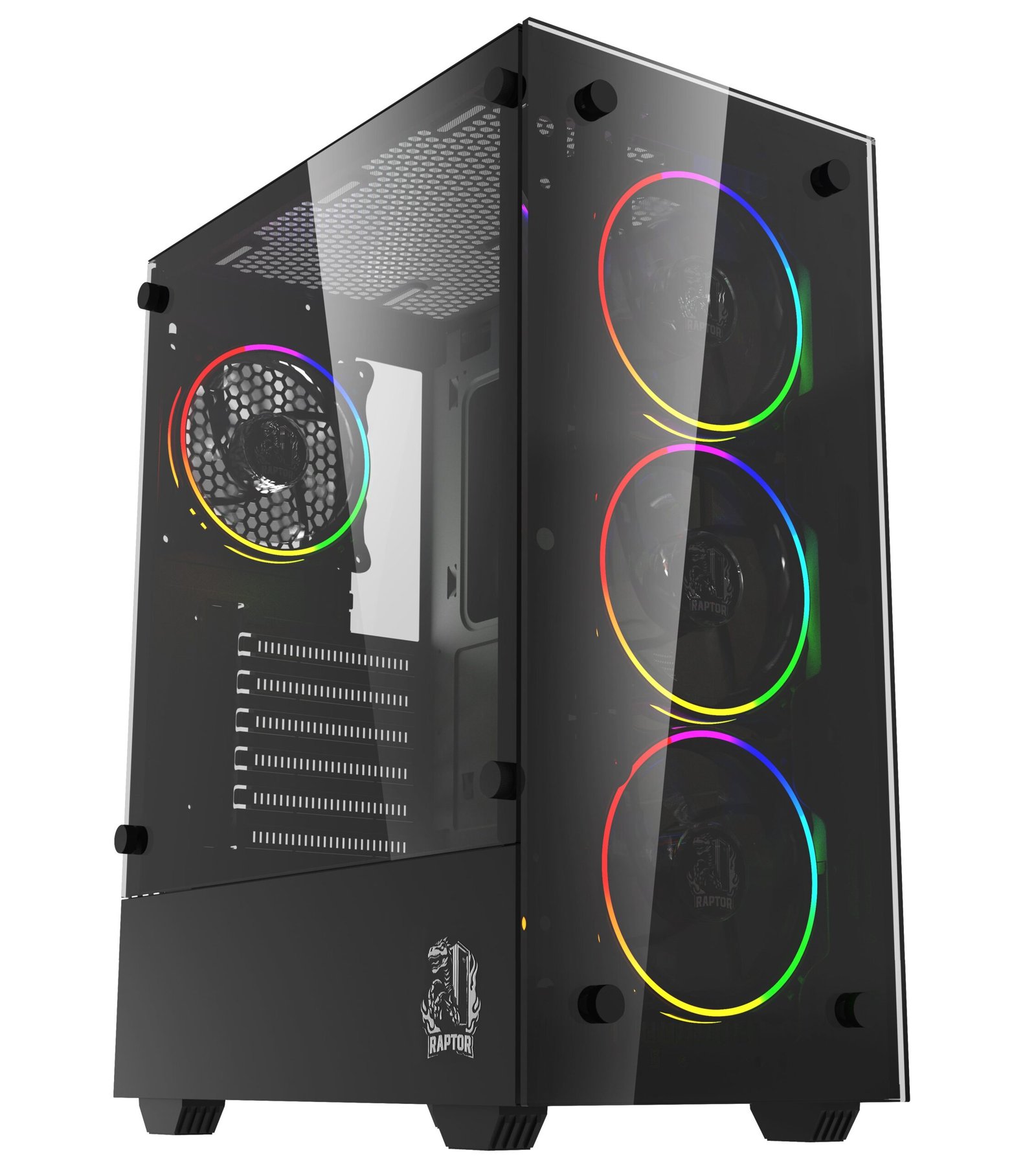 Gabinete Raptor Sentinel TG Mid-Tower RGB Fan x4 w/button control Gabinete Raptor Sentinel TG Mid-Tower RGB Fan x4 w/button control