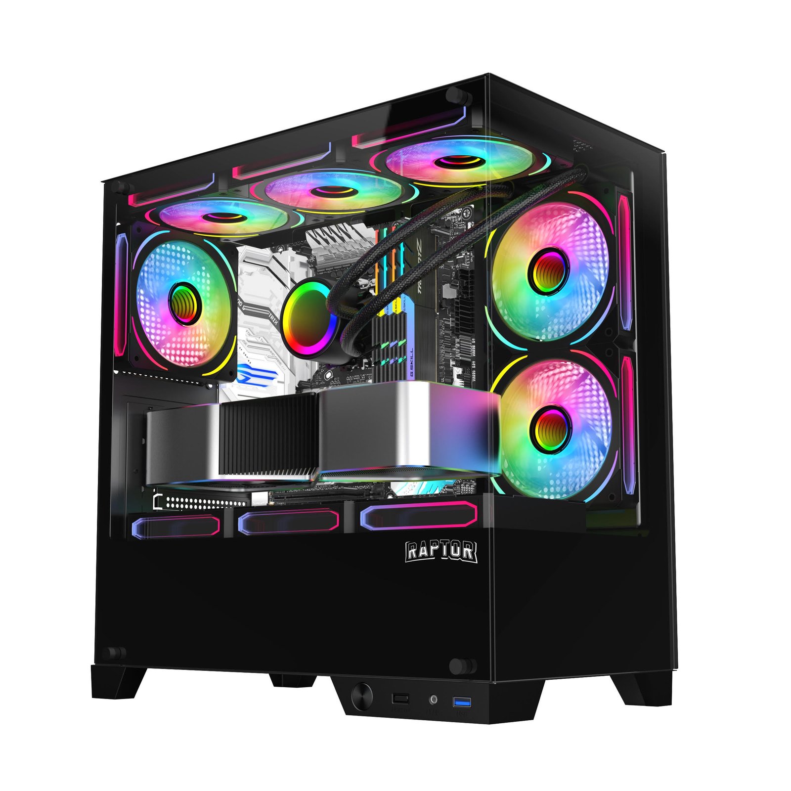 Gabinete Raptor Thunder Strike TG x2 Mid-Tower RGB Fan x1 Black Gabinete Raptor Thunder Strike TG x2 Mid-Tower RGB Fan x1 Black